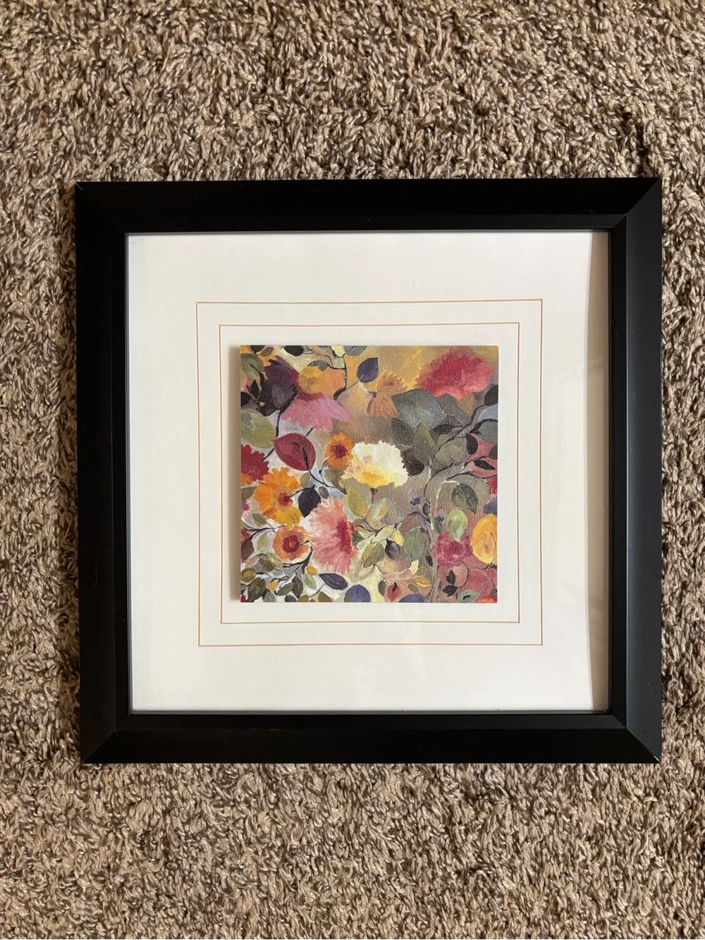 Set of 4 Floral Square Wall Art Prints in Black & White Frames - Ready to Hang